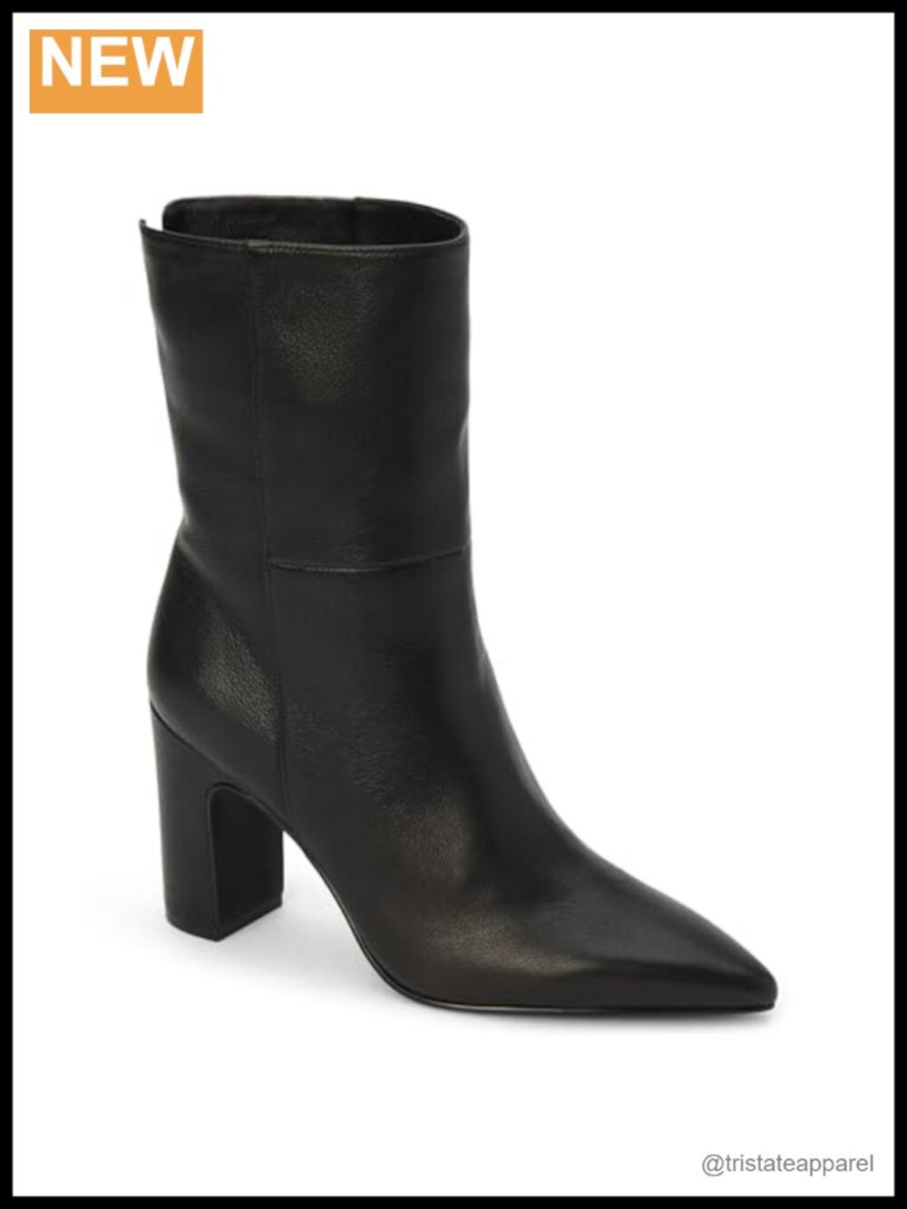 Mid-Calf Fashion Boots - Leather Block Heel - Pull-On - Almond Toe Size 7